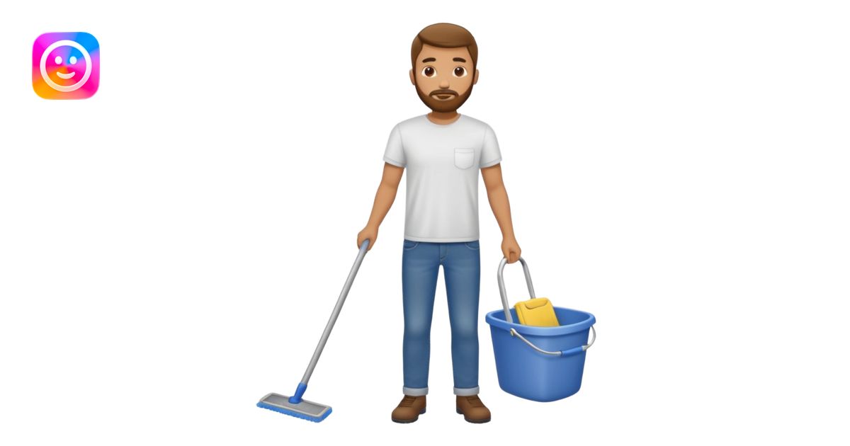 Guy with very short beard doing house chores emoji | AI Emoji Generator
