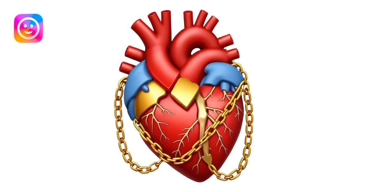 Heart wrapped in glowing chains, pulling apart emoji | AI Emoji Generator