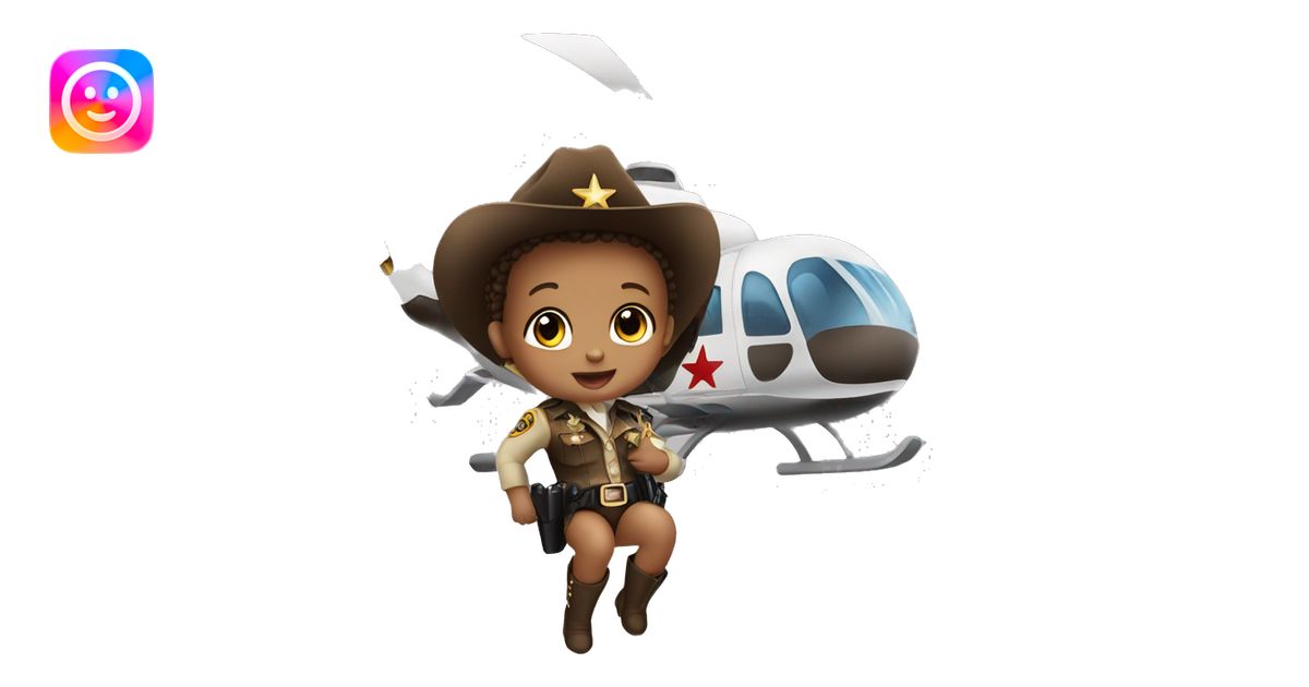 Baby girl dressed as a sheriff hanging off a helicopter emoji | AI ...