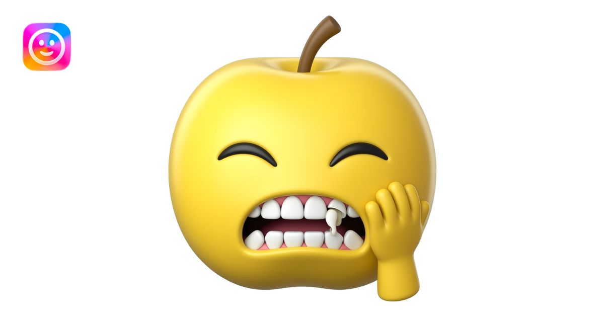 Apple emoji style of a suffering yellow circle emoji face holding its ...