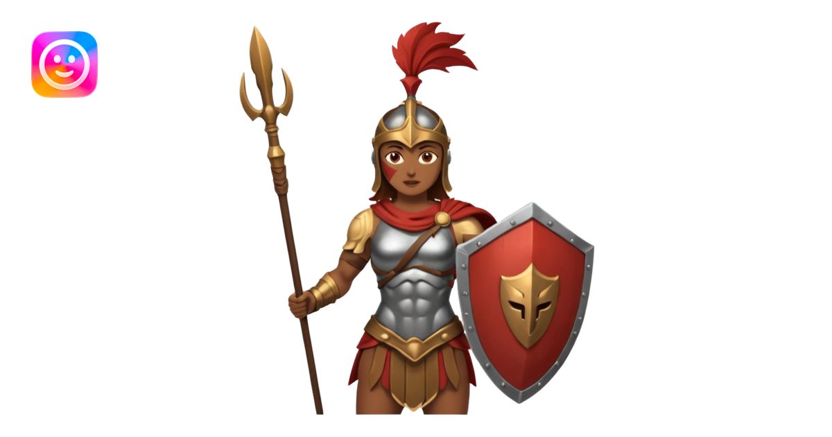 woman spartan warrior holding spear and shield emoji | AI Emoji Generator
