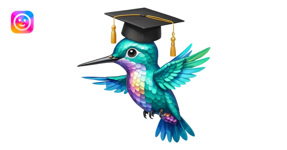 Un colibri con birrete de graduación y que el colibrí sea turquesa ...