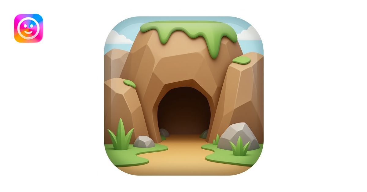 Stylized 3D icon of a cave entrancer, clean rounded geometry, glossy ...