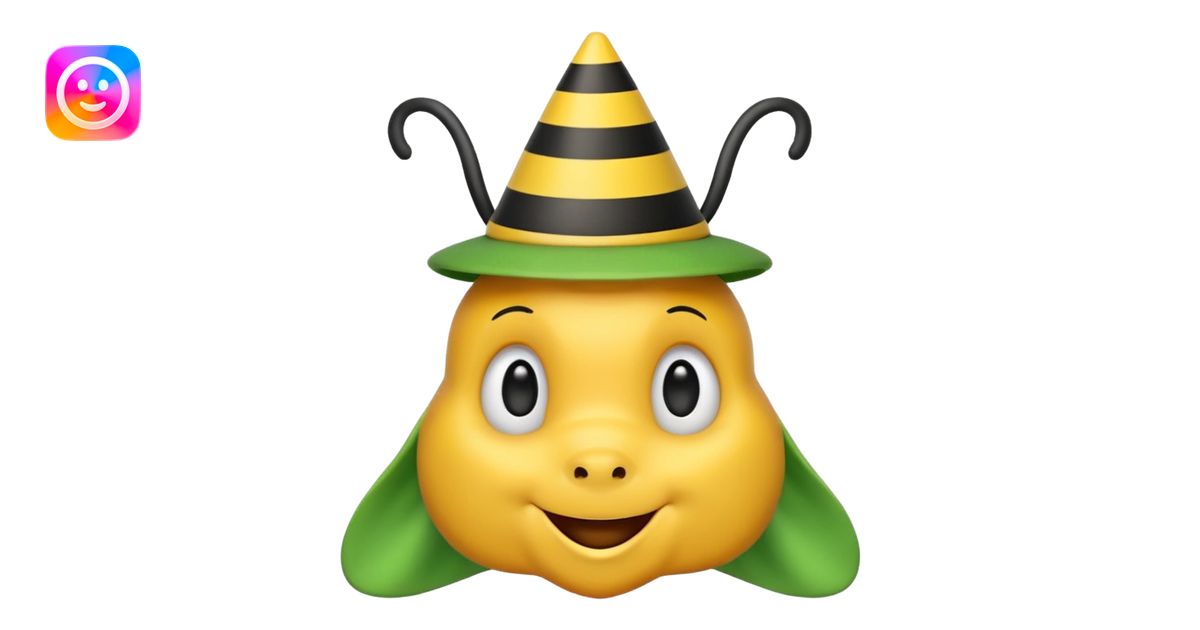 Bees with green Birthday Hat, Happy bee with striped party hat emoji ...