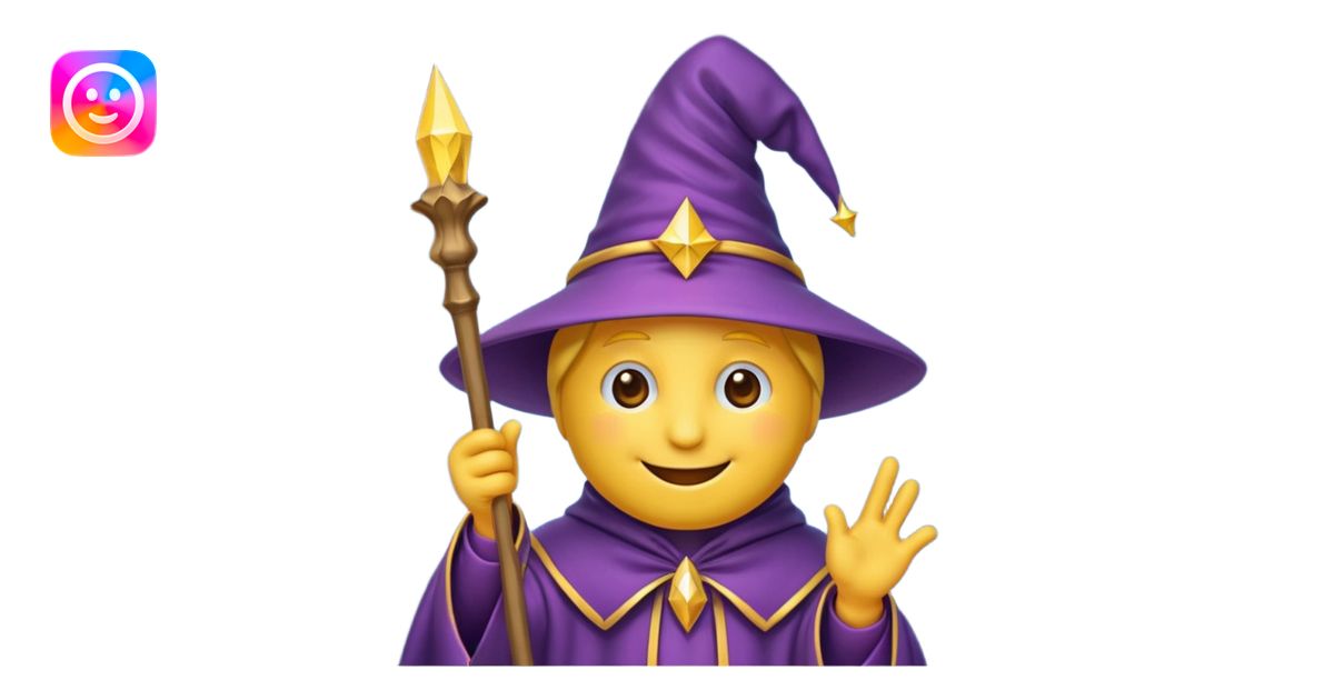 Einen Gelben Emoji mit zauber hut und zauberstab emoji | AI Emoji Generator