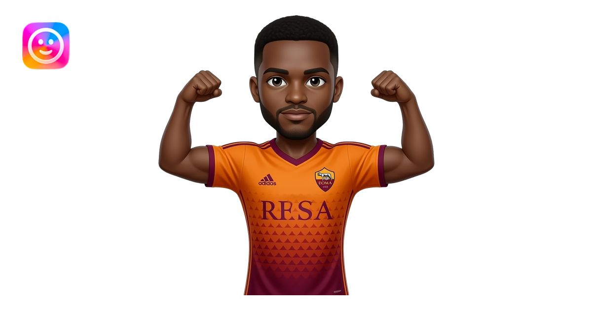 Black man double arm flex wearing AS Roma orange adidas away jersey ...