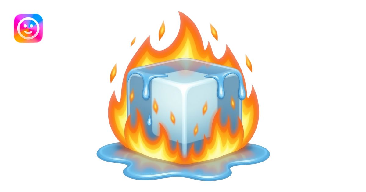 Ice cube on fire that is melting emoji | AI Emoji Generator