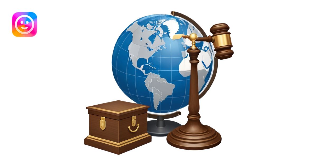 An icon featuring a globe with a gavel and a political map, symbolizing ...