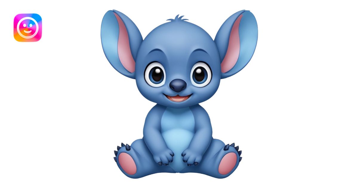 Stitch from Lilo & Stitch, sitting pose, wide eyes, friendly smile ...