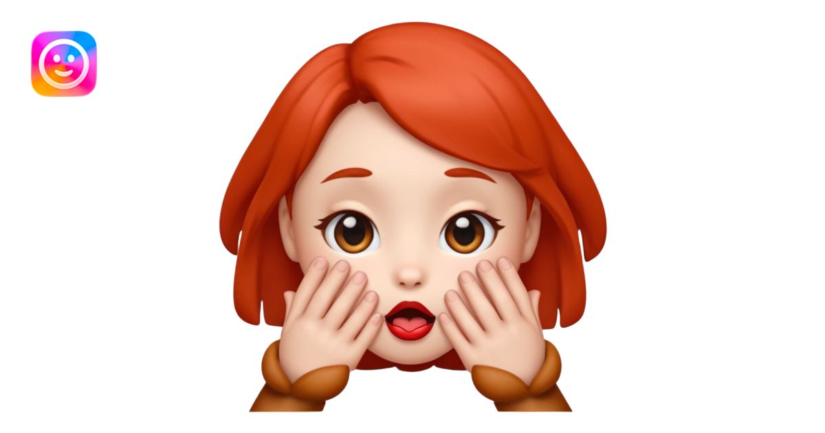 emoji with big anime like eyes like puppy eyes, puckered lips, red ...