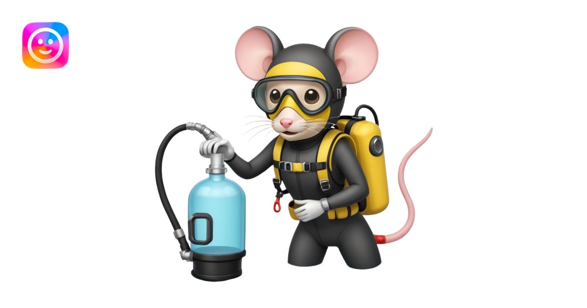 mouse wearing scuba gear dive into the sea with diver mask and oxygen ...