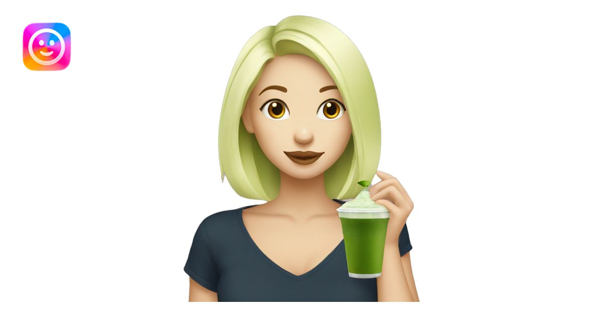 Blonde Girl drinking Matcha at the Matcha Hub emoji | AI Emoji Generator