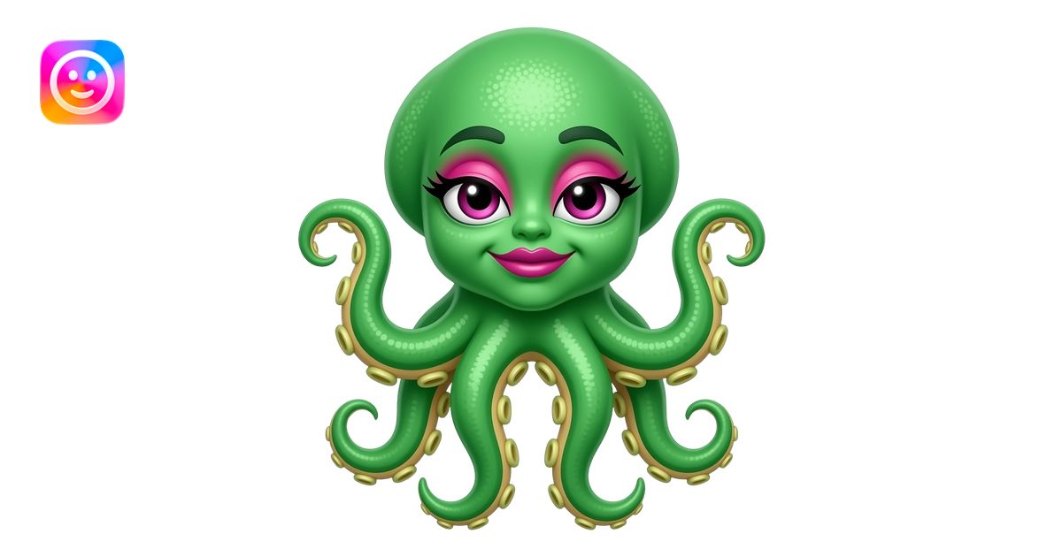 A green Squid who Wear pink Eye makeup And magenta Lips and Mauve nails ...