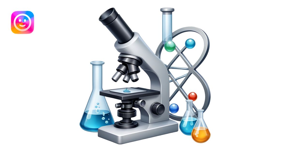 An icon featuring a microscope, a metal sample, and atomic structure ...