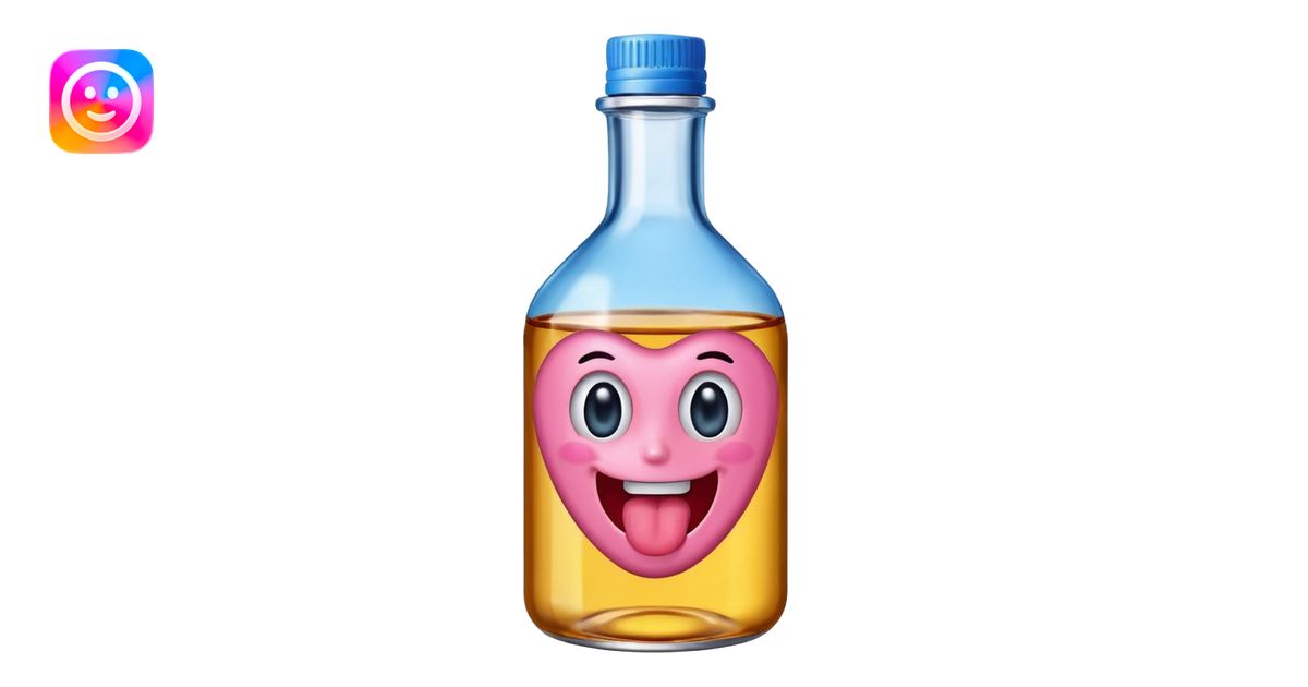 Smiling bottle of oil pink with silly face tongue out blue top emoji ...