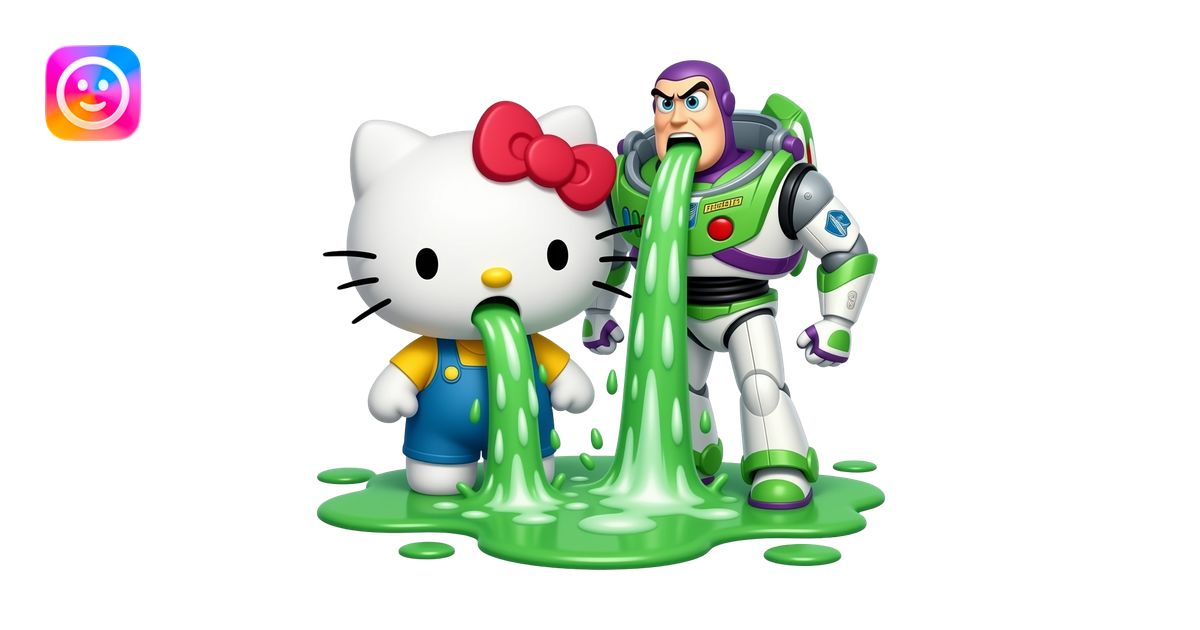 Green and white, throwing up—Hello Kitty and Buzz throwing up too are ...