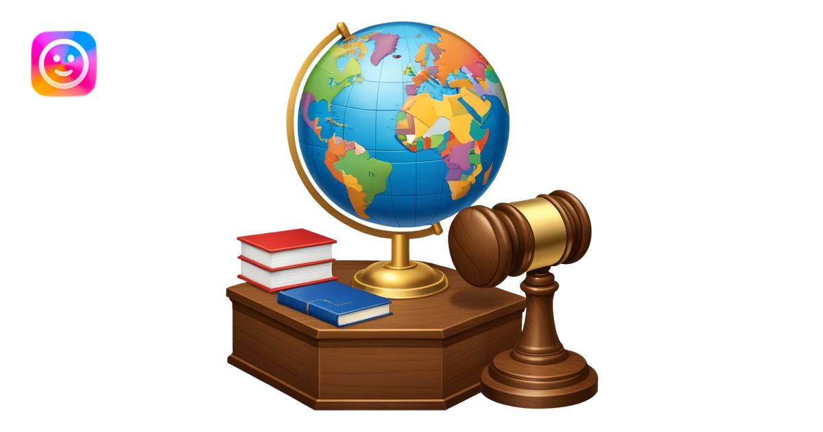 An icon featuring a globe with a gavel and a political map, symbolizing ...