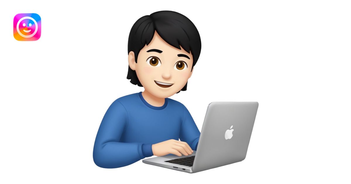 make an emoji of a happy malenerd black hair developer behind laptop ...