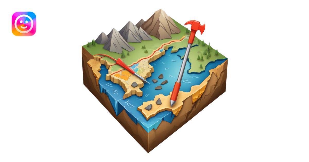 An icon featuring a crowbar and a geological map, and layers of Earth’s ...