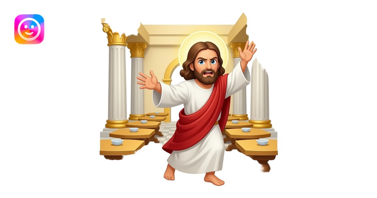 Jesus extremely mad throwing tables inside the temple emoji | AI Emoji ...