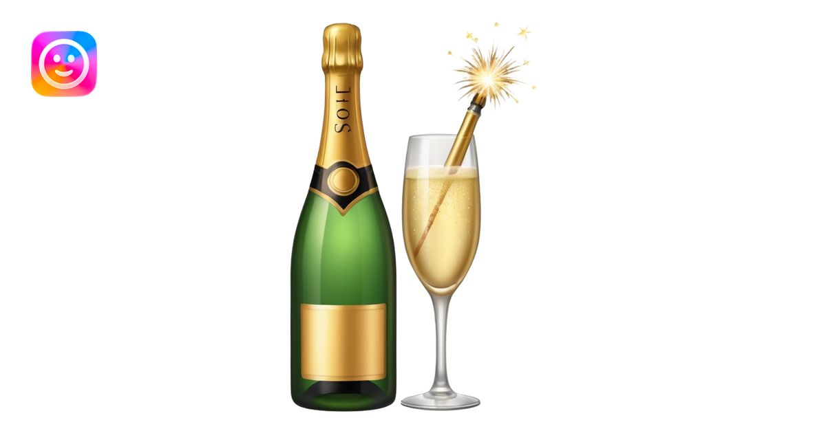 champagne bottle and champagne glasses and champagne sparklers emoji ...