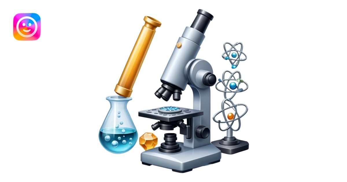 An icon featuring a microscope, a metal sample, and atomic structure ...
