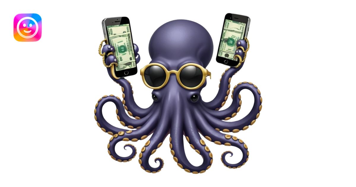 Intimidating octopus with pearl white skin, black suction cups. Wearing ...