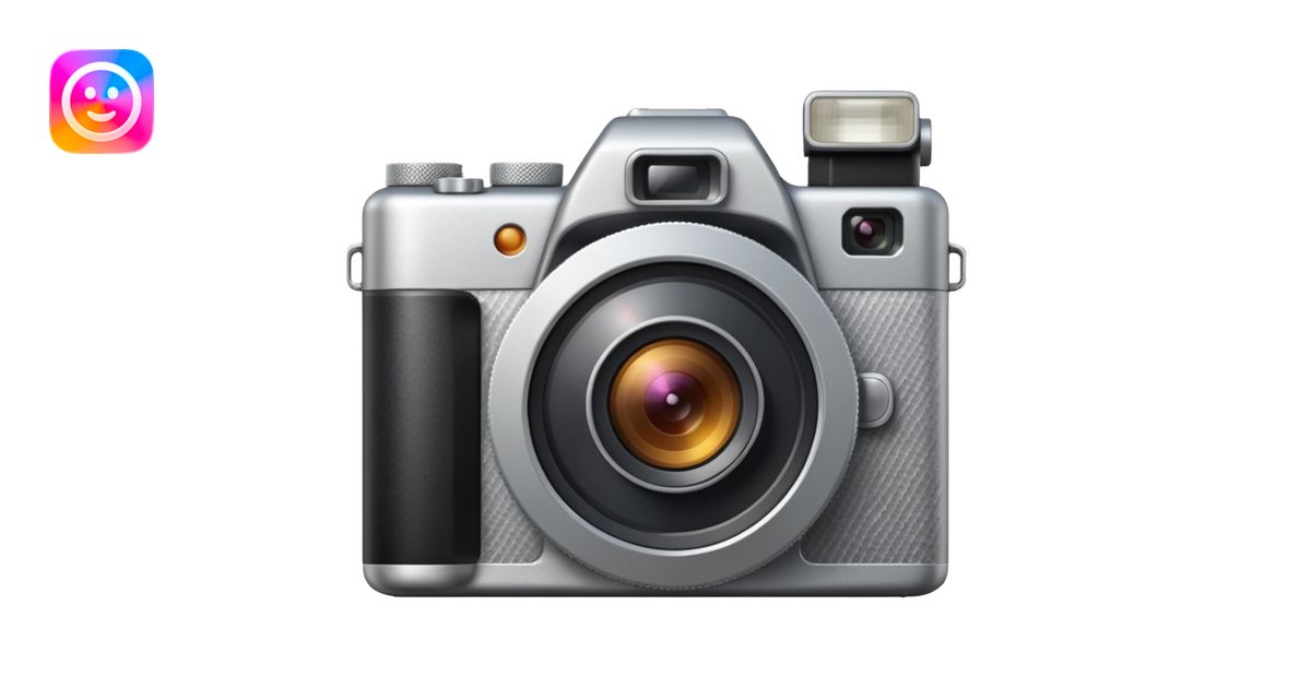 Minimal emoji icon of a modern metalic camera, front view, simple ...