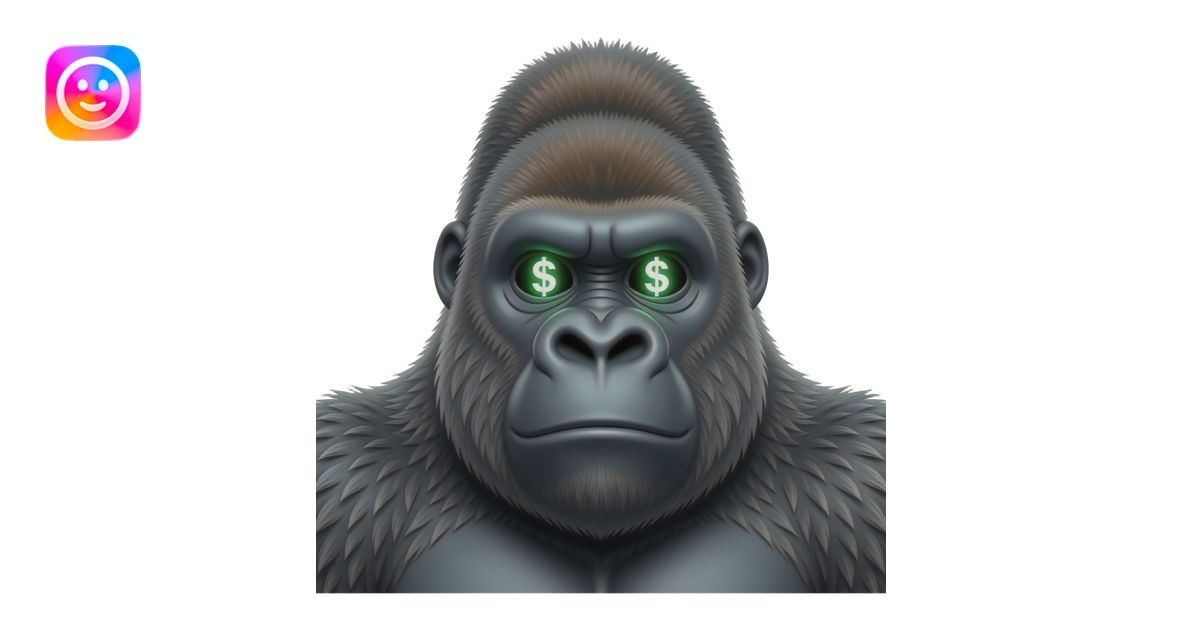 a huge gorilla with neon dollar signs in its eyes close up pfp emoji ...