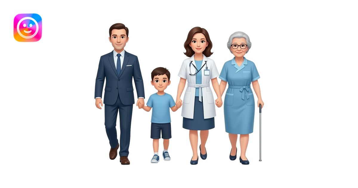 Make an emoji which showcase a lady as adult daughter taking her old ...