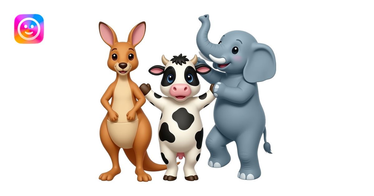 Kangaroo and cow and elephant dancing emoji | AI Emoji Generator