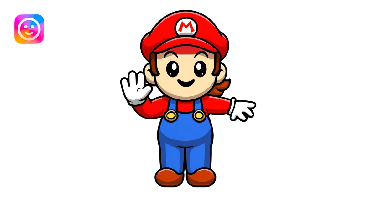 female Mario waving in cute cartoon style emoji | AI Emoji Generator