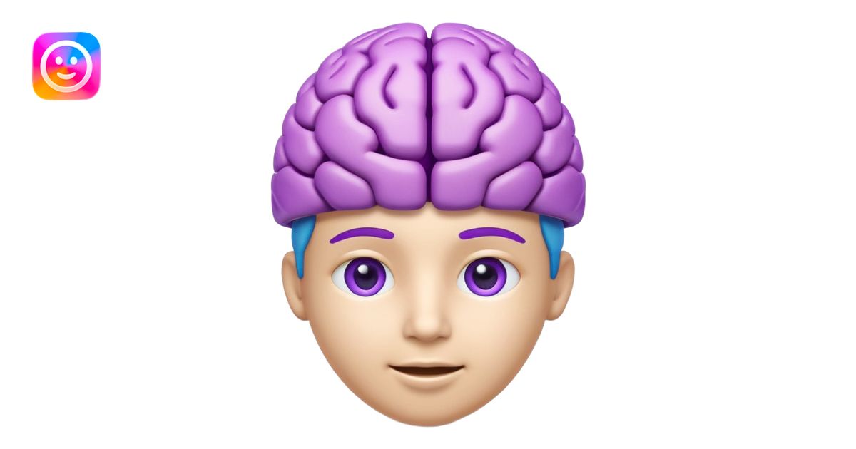 Modern 3D AI emoji, digital brain with subtle tech icons, neutral ...