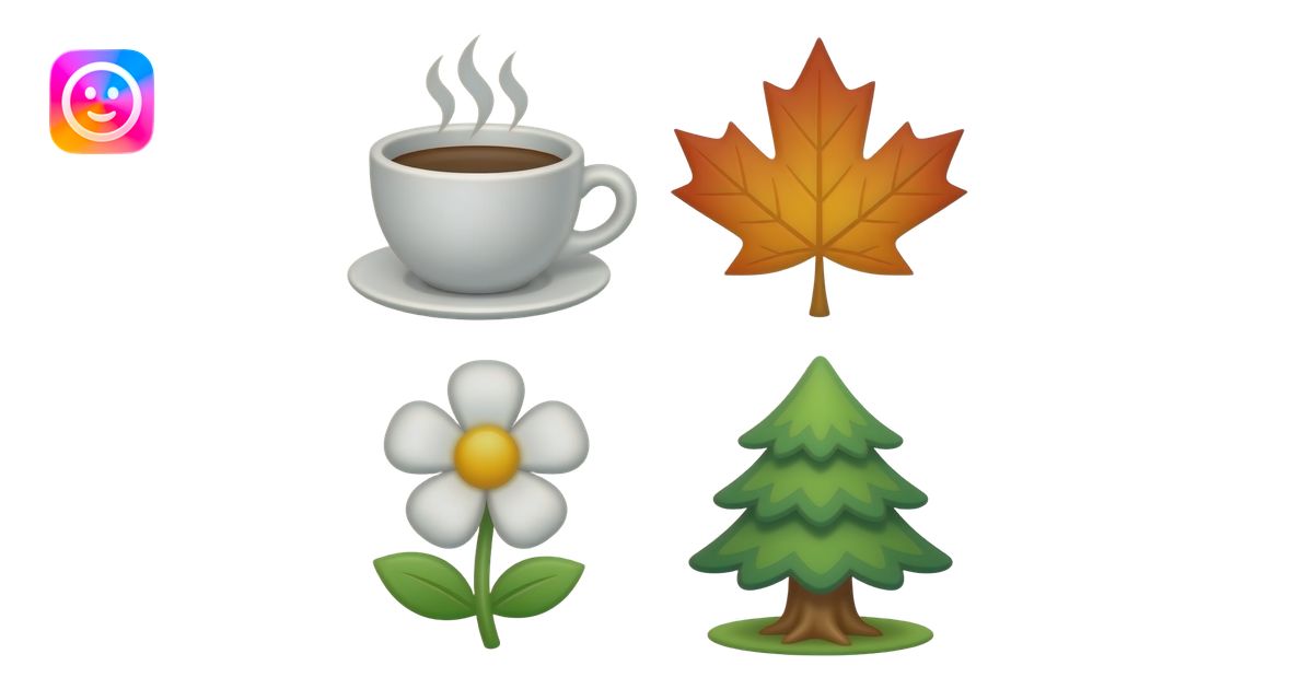 Cute nature reaction emojis in watercolor style: a steaming coffee cup ...