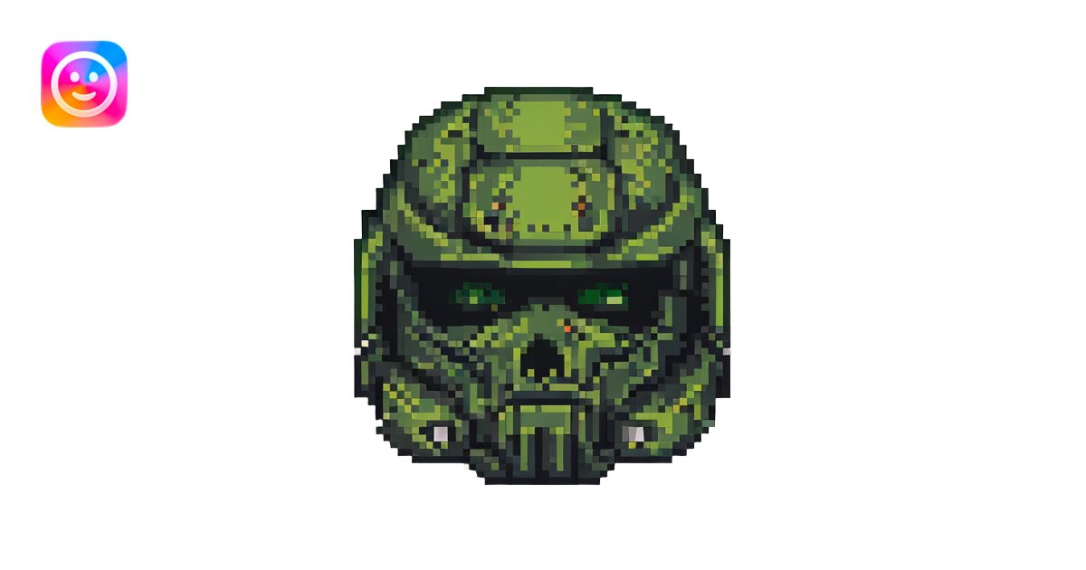 doom guy helmet, pixel art style, retro video game, green and black ...