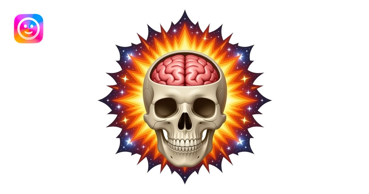 skull emoji open head brain explosion fire galaxy stars glossy emoji ...