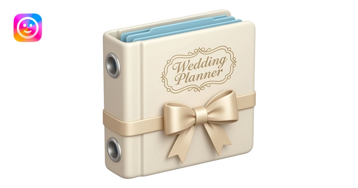 3D emoji of a closed ivory wedding planning binder viewed from the ...