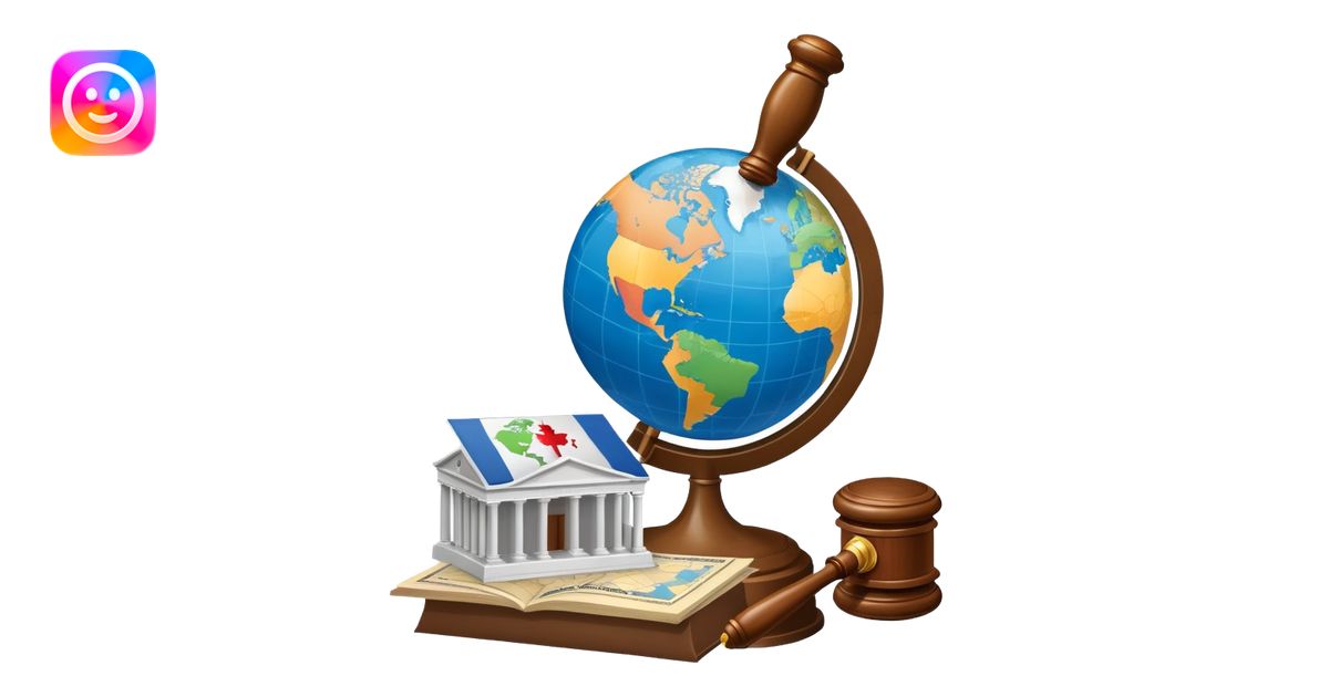 An icon featuring a globe with a gavel and a political map, symbolizing ...