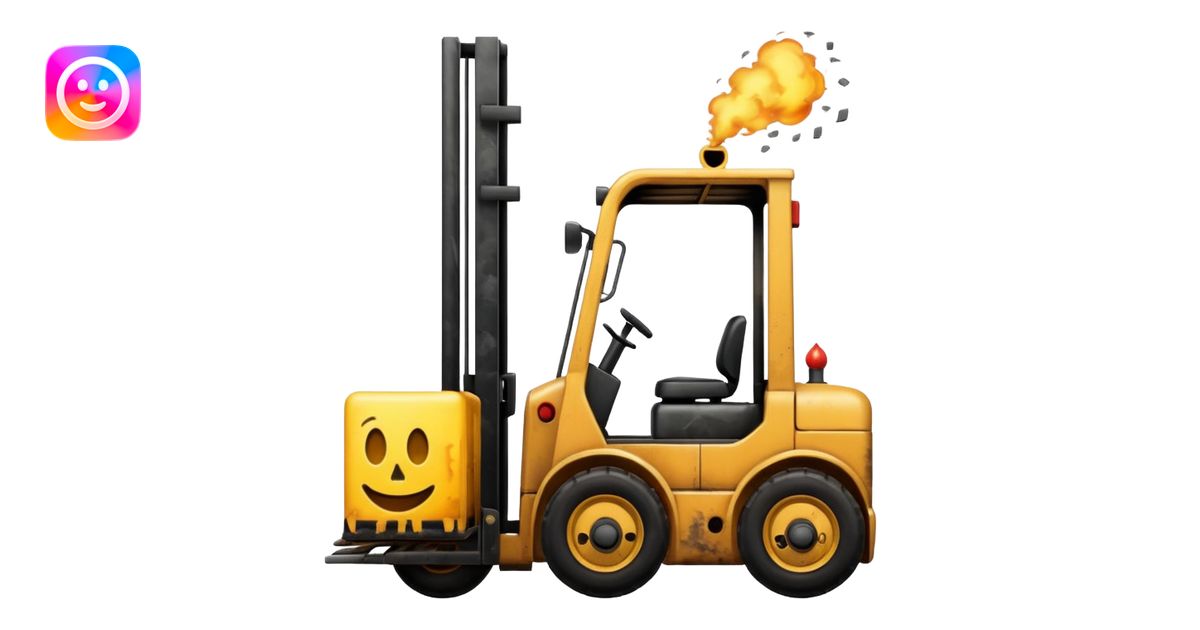ugly, broken forklift after the explosion with emoji of blowing emoji ...