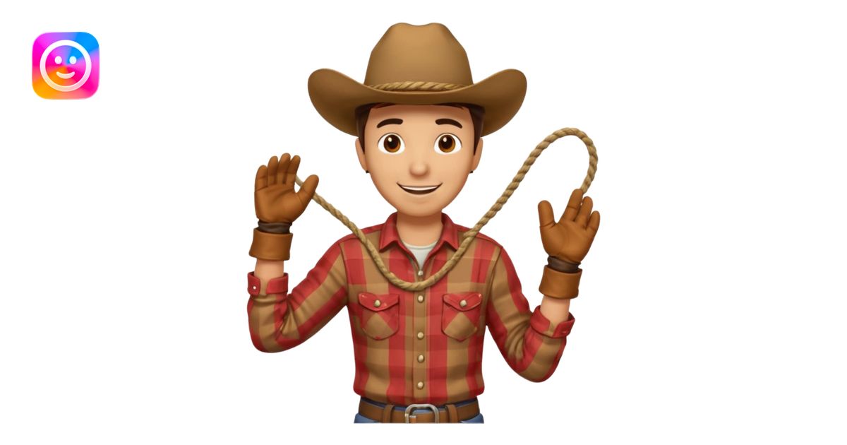 A cowboy with wide-brim hat, plaid shirt, and relaxed grin while ...