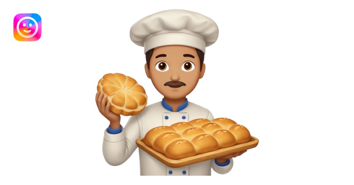 baker holding tray with big bread emoji | AI Emoji Generator