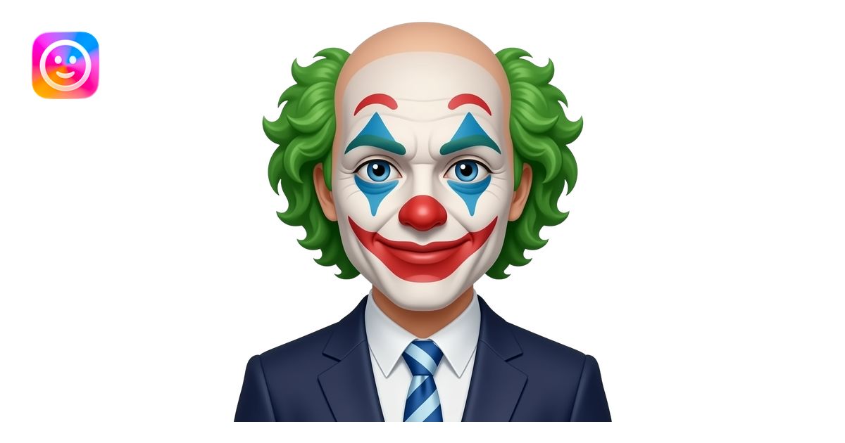 totally bald person with blue eyes and a suit and tie with a clown hair ...