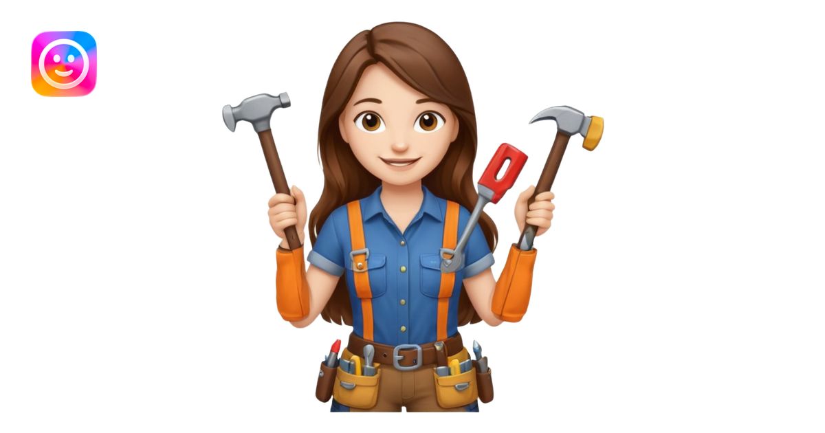 beautiful girl with long brown hair building new kitchen emoji | AI ...