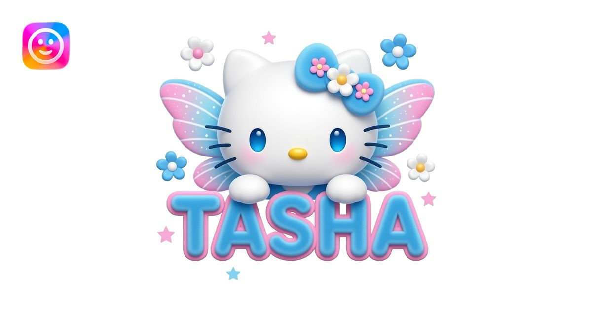 White velvety fur 3D hello kitty head with blue white pink gradient 3D ...
