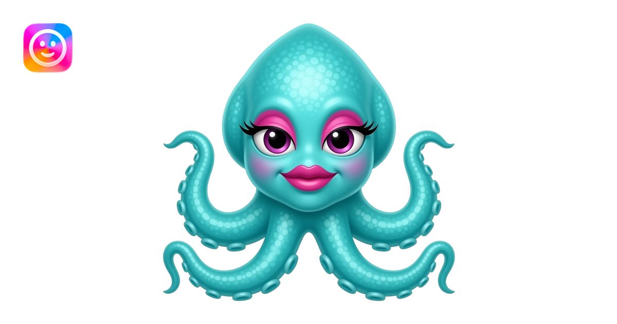 A turquoise Squid who Wear pink Eye makeup And magenta Lips emoji | AI ...