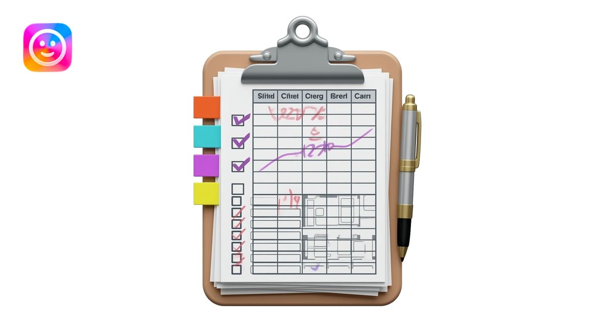 3D emoji of a wedding coordinator’s stacked schedules, checklists, and ...
