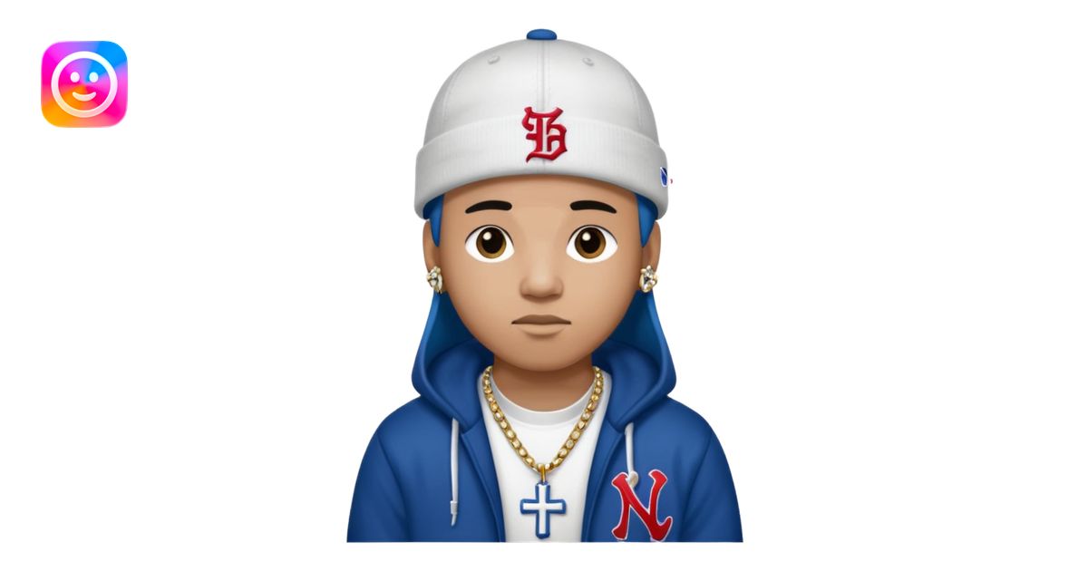 rapper da trắng đội mũ len mlb áo thánh giá emoji | AI Emoji Generator