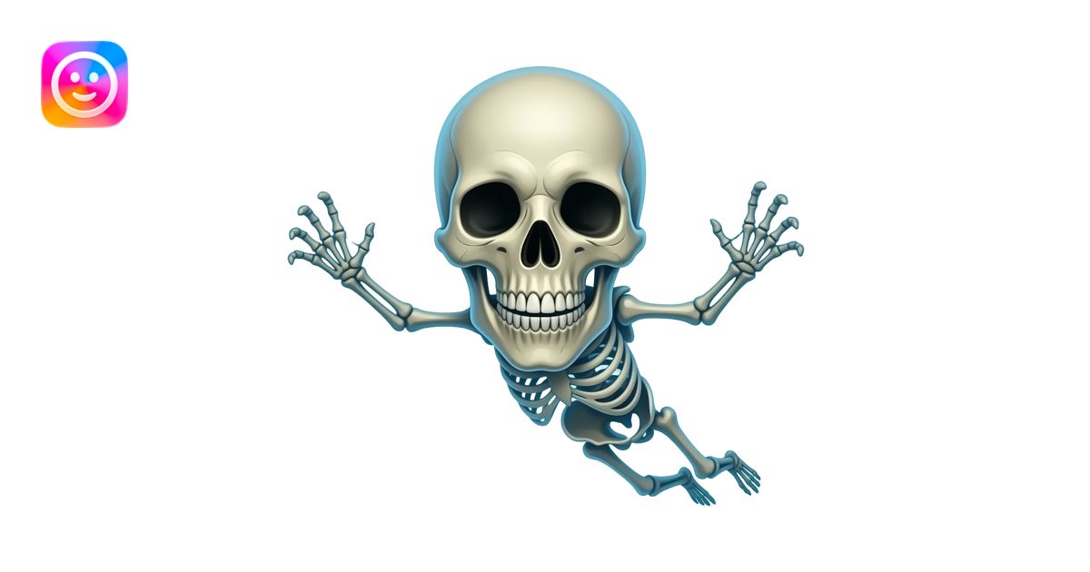 Make skeleton emoji with some unnatural power and he is flying and ...