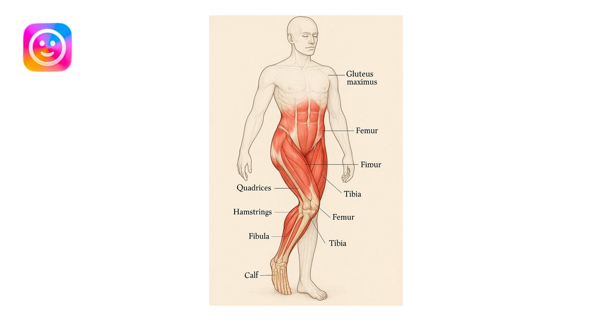 Create an educational anatomical illustration highlighting the leg that ...