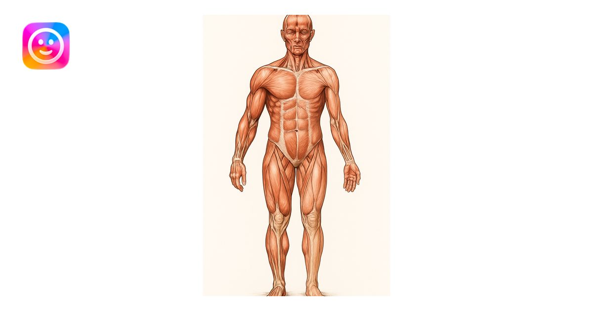 Anatomical style illustration showing a human body with muscles less ...